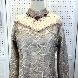 Elegant Beaded lined gown - Long Sleeve Abaya Dress